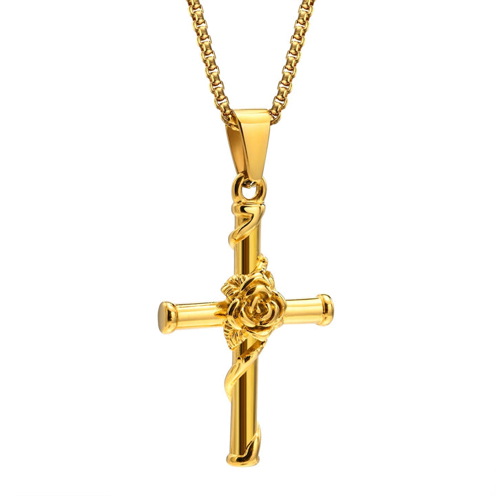 Colar Masculino Crucifixo Rosa Cruz 