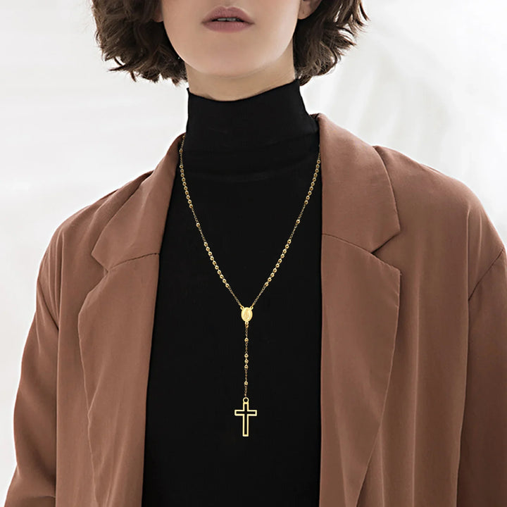 Terço Minimalista Feminino de Nossa Senhora das Graças em Aço 316L 