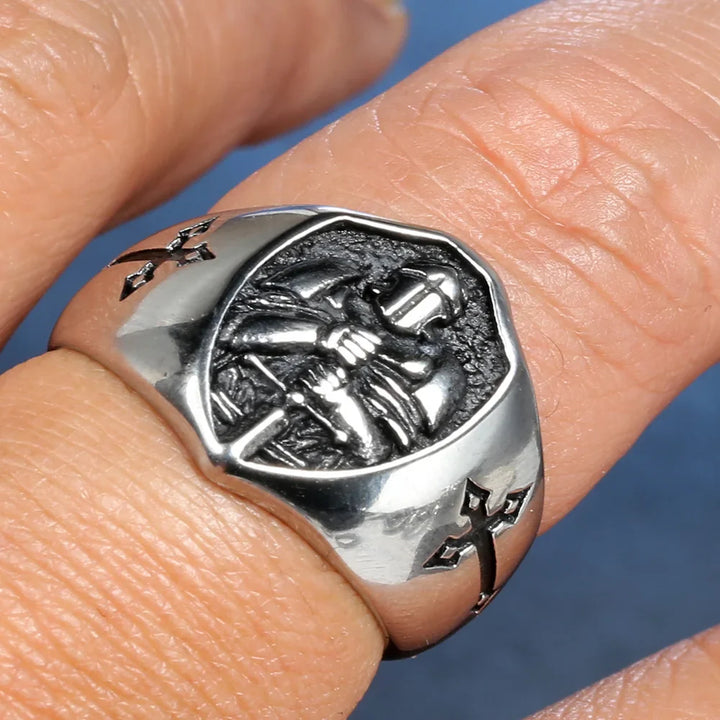 Anel Masculino Escudo dos Cavaleiros Templários em Aço Inoxidável