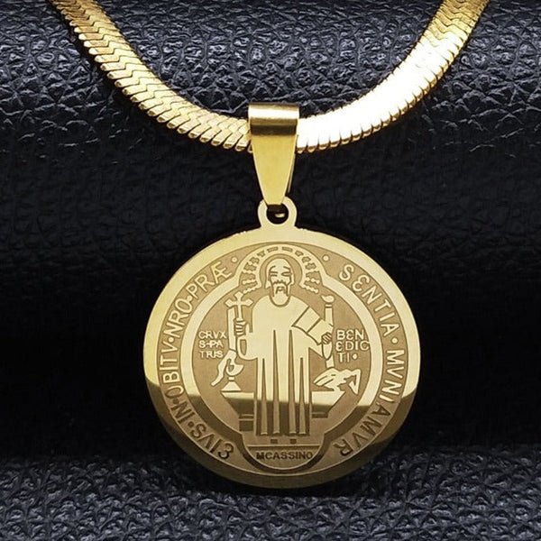 Women's Necklace with Saint Benedict Medal 18K Gold Plated