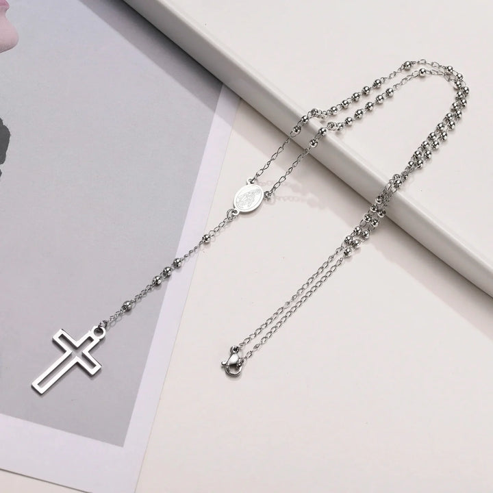 Terço Minimalista Feminino de Nossa Senhora das Graças em Aço 316L 
