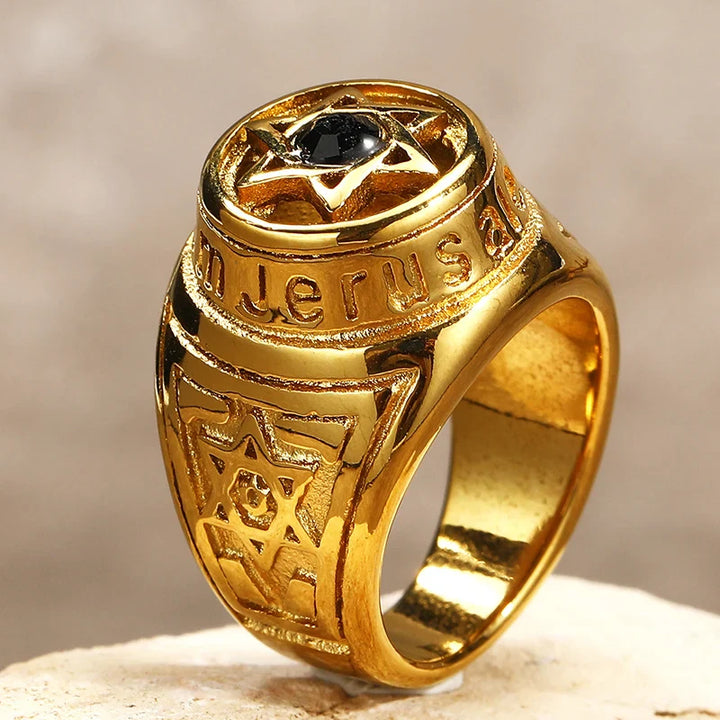 Anel Masculino Estrela de Davi em Ouro - Elegância e Tradição