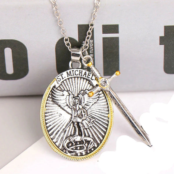 Archangel Michael Necklace Silver Plated