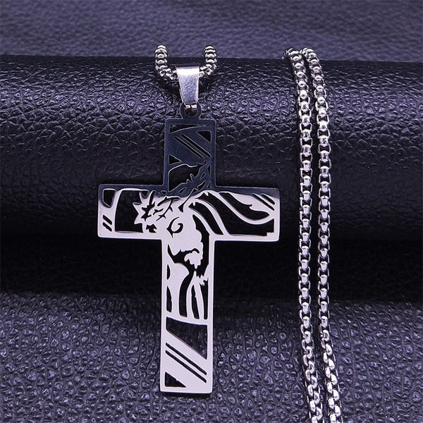 Crucifix Necklace Holy Face of Jesus on Calvary