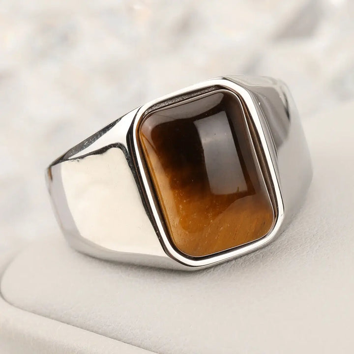 Anel Masculino Chevalier com Pedra Olho de Tigre  em Aço 316L