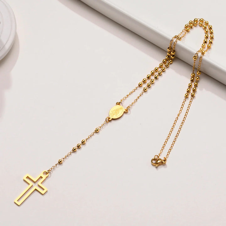 Terço Minimalista Feminino de Nossa Senhora das Graças em Aço 316L 