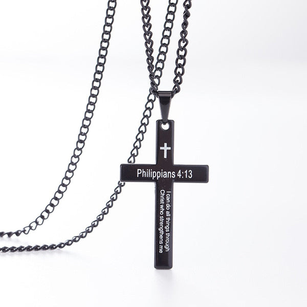 Philippians 4:13 Crucifix Necklace - I Can Do All Things Through Christ Who Strengthens Me