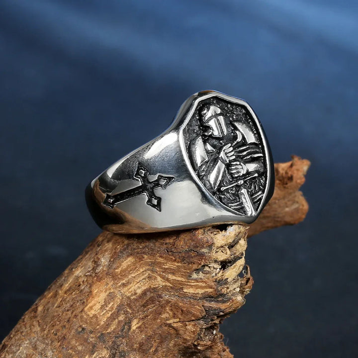 Anel Masculino Escudo dos Cavaleiros Templários em Aço Inoxidável