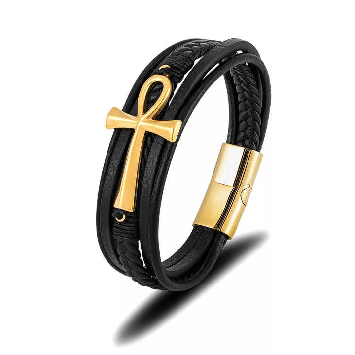 Pulseira em Couro Cruz Egípcia - Cruz Ansata
