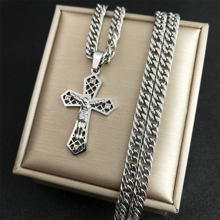 Colar Crucifixo Masculino Cruz Ômega Banhada a Ouro
