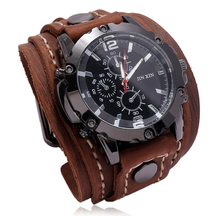 Relógio de Pulso Masculino Com Bracelete de Couro