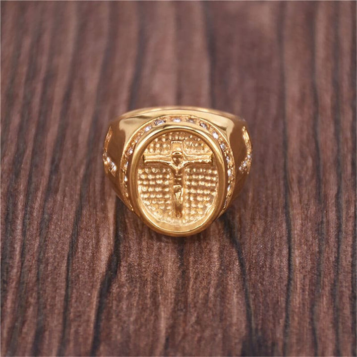 Anel Cruz de Cristo Banhado a Ouro 18K