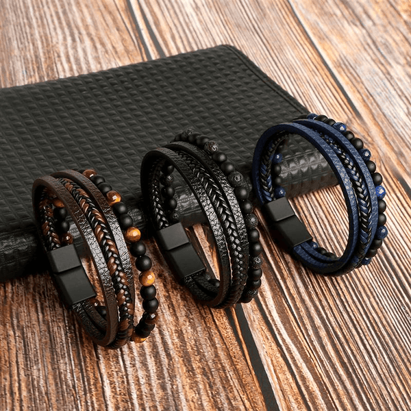 Kit of 3 Men's Leather Bracelets