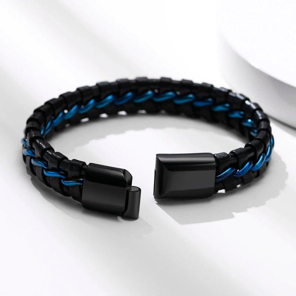 Thunder Blue Men's Bracelet - Leather + Stainless Steel