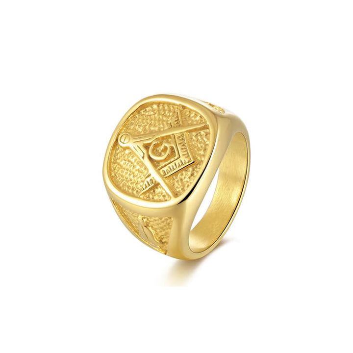 Anel Maçom - Esquadro e Compasso Banhado a Ouro 18K