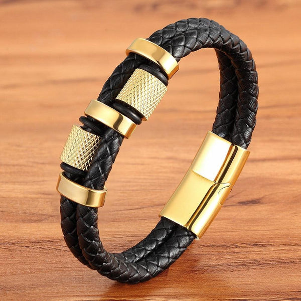 Men's Braided Leather Bracelet - Desert Gold