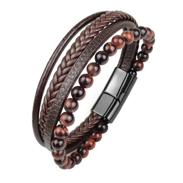 Men's Bracelet with Onyx Stones and Leather