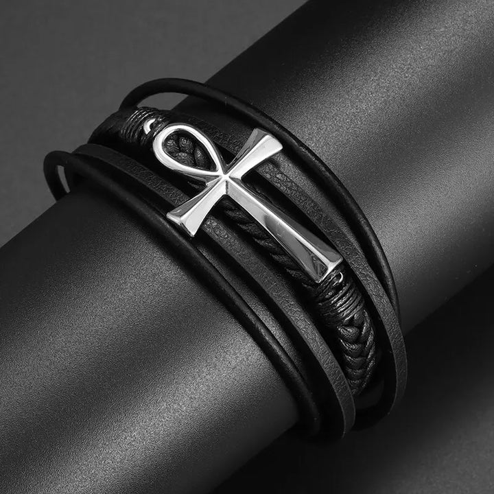 Pulseira em Couro Cruz Egípcia - Cruz Ansata