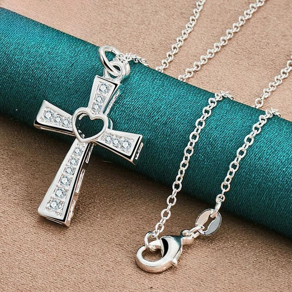 Amore Women's Crucifix Necklace in Silver