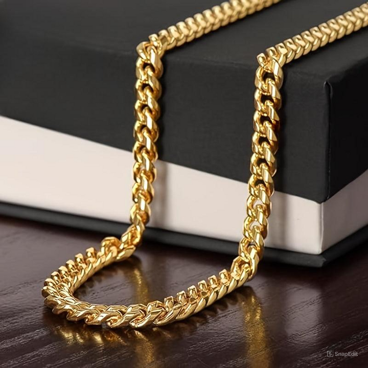Corrente Masculina Cubana em Aço Inoxidável Banhado a Ouro 18K